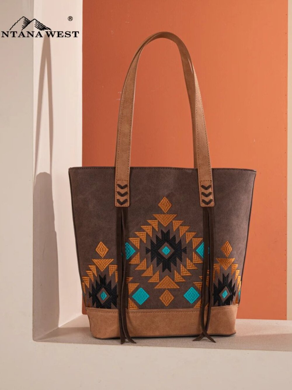 Montana West Embroidered Collection Tote - Coffee